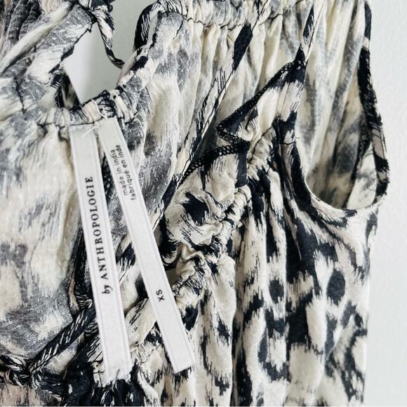 Anthropologie Black White Ikat Animal Print Strappy Mini Dress XS Oversized - Picture 10 of 16